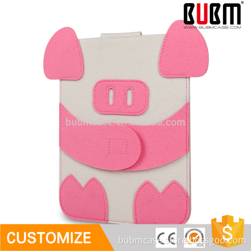 BUBM 7.9 inch Wool Felt Cute pink Pig design Sleeve Tablet Pouch